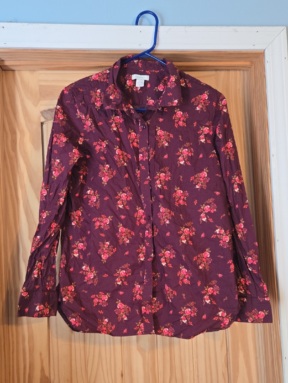 Garnet Hill Burgundy Floral Button-Up Blouse